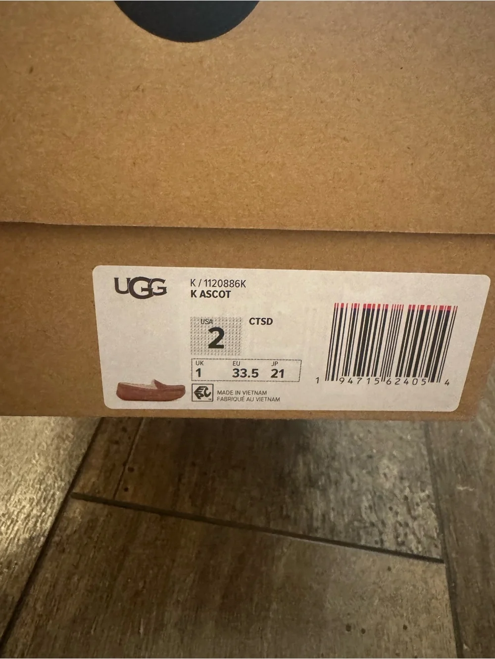 UGG Youth Ascot Chestnut/Brown Suede Moccasin Slippers